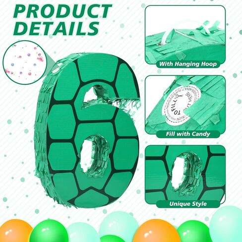 رقم 4 الرسوم المتحركة سلحفاة موضوع piñata مجموعة 13.7 × 9.8 × 1.9 بوصة السلاحف الأخضر piñata مع عصا عظمى معصوفة وخلفية للأطفال الأولاد الفتيات للحيوانات إمدادات عيد ميلاد اللوازم اللعبة in Saudi Arabia