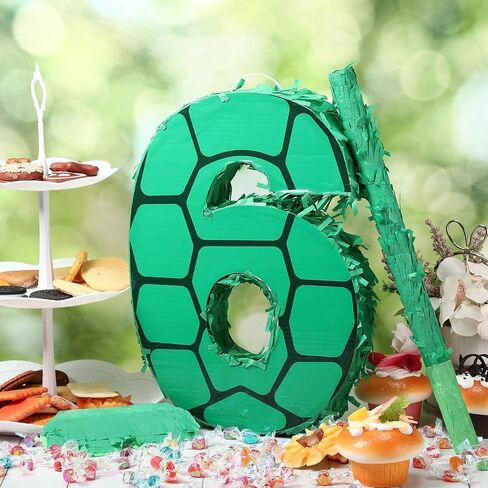 رقم 4 الرسوم المتحركة سلحفاة موضوع piñata مجموعة 13.7 × 9.8 × 1.9 بوصة السلاحف الأخضر piñata مع عصا عظمى معصوفة وخلفية للأطفال الأولاد الفتيات للحيوانات إمدادات عيد ميلاد اللوازم اللعبة in Saudi Arabia