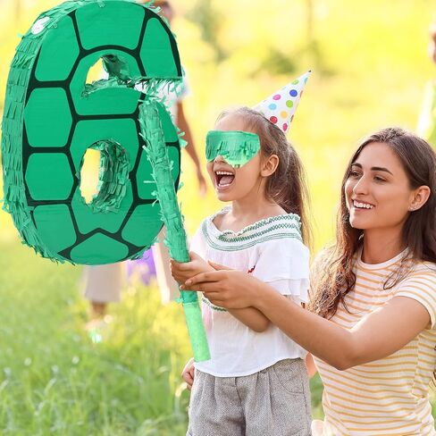 رقم 4 الرسوم المتحركة سلحفاة موضوع piñata مجموعة 13.7 × 9.8 × 1.9 بوصة السلاحف الأخضر piñata مع عصا عظمى معصوفة وخلفية للأطفال الأولاد الفتيات للحيوانات إمدادات عيد ميلاد اللوازم اللعبة in Saudi Arabia
