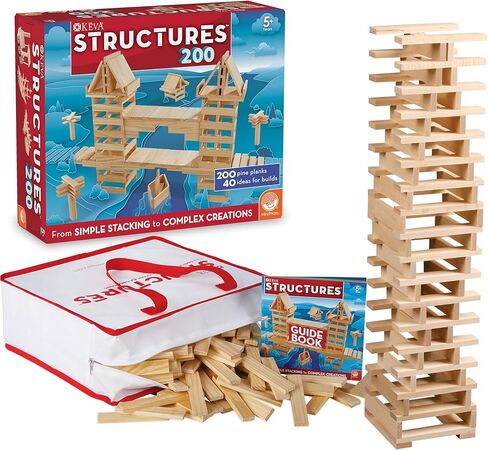 Mindware Keva Structures 600 Planks - مجموعة بناء ثلاثية الأبعاد حرة للأطفال - قم بإنشاء تصميمات الهندسة المعمارية الخاصة بك مع كتل خشبية بسيطة in Kuwait