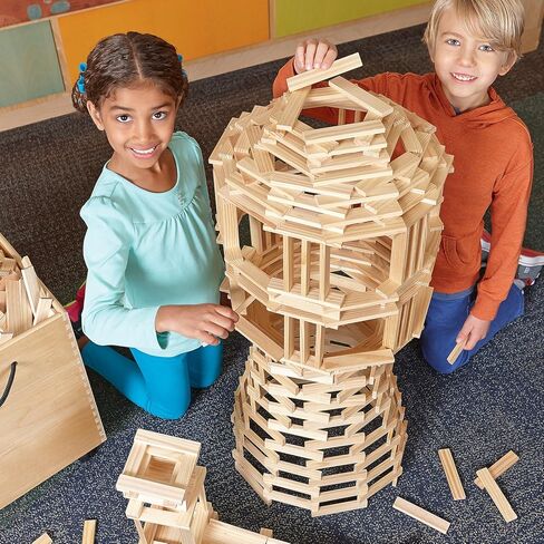 Mindware Keva Structures 600 Planks - مجموعة بناء ثلاثية الأبعاد حرة للأطفال - قم بإنشاء تصميمات الهندسة المعمارية الخاصة بك مع كتل خشبية بسيطة in Kuwait