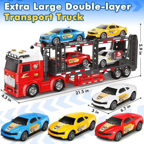 Baingesk Semi Truck Toys Car لمدة 3 ، 4 ، 5 ، 6 ، 8 سنوات فتيات ، شاحنة حاملات مزدوجة قابلة للتعديل مع الضوء والصوت ، نقل السيارات مع لعبة مقطورة ، هدايا نقل كبيرة للطفل in Kuwait
