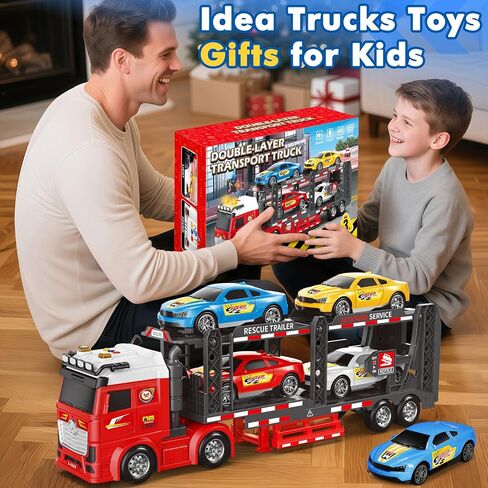 Baingesk Semi Truck Toys Car لمدة 3 ، 4 ، 5 ، 6 ، 8 سنوات فتيات ، شاحنة حاملات مزدوجة قابلة للتعديل مع الضوء والصوت ، نقل السيارات مع لعبة مقطورة ، هدايا نقل كبيرة للطفل in Kuwait