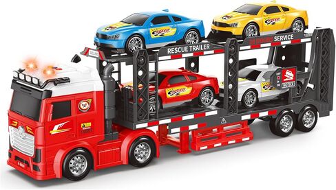 Baingesk Semi Truck Toys Car لمدة 3 ، 4 ، 5 ، 6 ، 8 سنوات فتيات ، شاحنة حاملات مزدوجة قابلة للتعديل مع الضوء والصوت ، نقل السيارات مع لعبة مقطورة ، هدايا نقل كبيرة للطفل in Kuwait