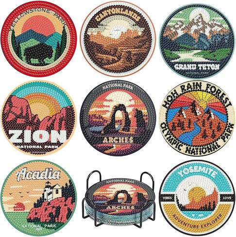 Negekfkx 8 PCS National Park Diamond Art Painting Coasters Coasts ، Coaster With Holder for البالغين ، مجموعات Diy Doy Paint Craft ، 5D Drill Diy Diamon in Kuwait