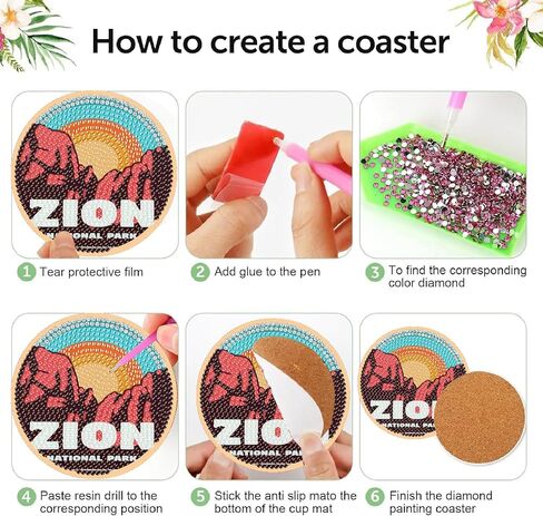 Negekfkx 8 PCS National Park Diamond Art Painting Coasters Coasts ، Coaster With Holder for البالغين ، مجموعات Diy Doy Paint Craft ، 5D Drill Diy Diamon in Kuwait