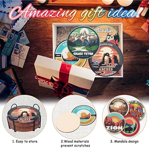 Negekfkx 8 PCS National Park Diamond Art Painting Coasters Coasts ، Coaster With Holder for البالغين ، مجموعات Diy Doy Paint Craft ، 5D Drill Diy Diamon in Kuwait