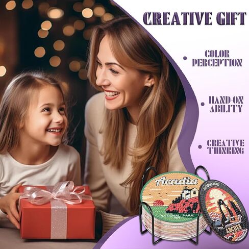 Negekfkx 8 PCS National Park Diamond Art Painting Coasters Coasts ، Coaster With Holder for البالغين ، مجموعات Diy Doy Paint Craft ، 5D Drill Diy Diamon in Kuwait