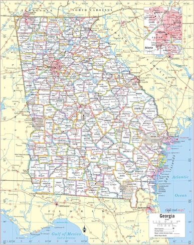 Cool Owl Maps Georgia State Wall Map Poster Rolled 24"Wx30"H (laminated) in Saudi Arabia