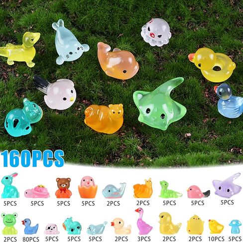 160pcs حيوانات راتنجات صغيرة مضيئة 20 أنماطًا لطيفًا لحيوانات راتنجات صغيرة مختلطة في الظلام للمناظر الطبيعية الدقيقة ، دبابة جنية حديقة مائية ديكور دمية. in Kuwait