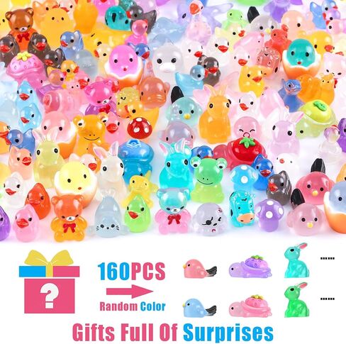 160pcs حيوانات راتنجات صغيرة مضيئة 20 أنماطًا لطيفًا لحيوانات راتنجات صغيرة مختلطة في الظلام للمناظر الطبيعية الدقيقة ، دبابة جنية حديقة مائية ديكور دمية. in Kuwait
