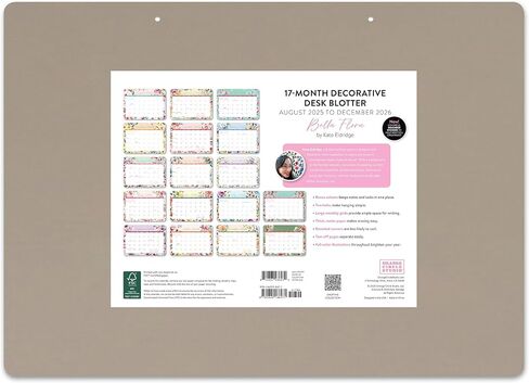 Orange Circle Studio 2026 Decorative Desk Blotter Calendar/Academic Planner, Bella Flora, Desk Pad, Desktop Mat, Wall Hanging Large Monthly Planner for Home Office, Classroom, School, Easy Planning in Kuwait
