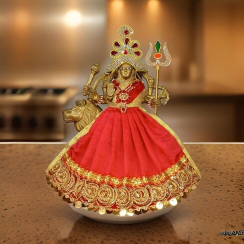 Navratri Special ، Mata Rani Vastra ، Devi Mata Poshak ، Durga Mata Dress ، Radha Rani Poshak للوقوف المعبود ، مصنوع من قطعة قماش من الحرير (أبيض ، 8 بوصات) in Saudi Arabia