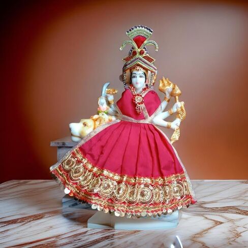 Navratri Special ، Mata Rani Vastra ، Devi Mata Poshak ، Durga Mata Dress ، Radha Rani Poshak للوقوف المعبود ، مصنوع من قطعة قماش من الحرير (أبيض ، 8 بوصات) in Saudi Arabia