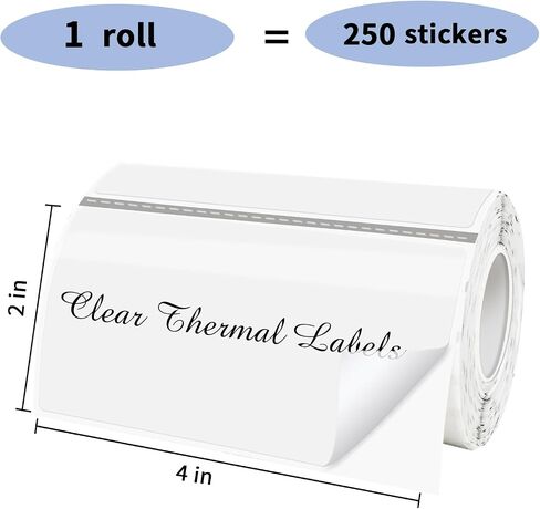 2 "× 4" ملصقات ملصقات حرارية شفافة ، ملصقات ملصقات طابعة حرارية مقاومة للماء للتغليف الهدايا ، سعر اللصق ذاتيا علامة DIY تصميم شعار مخصص (250 جهاز كمبيوتر ، واضح) in Kuwait