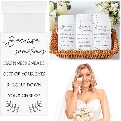 Clabby 48 Pack Wedding Tissues Packs for Guests Happy Tears Tissues 3 Ply for Wedding Welcome Guest Bag Gift Custom Holder Party Favors(White) in Saudi Arabia