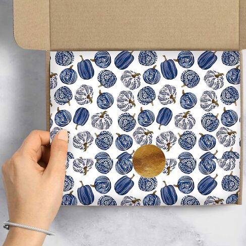 JarThenaAMCS 60 Sheets Fall Pumpkin Tissue Paper Chinoiserie Blue Pumpkin Gift Wrapping Paper for DIY Arts Crafts Autumn Thanksgiving Party, 14 x 20 Inch in Saudi Arabia