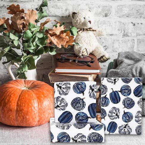 JarThenaAMCS 60 Sheets Fall Pumpkin Tissue Paper Chinoiserie Blue Pumpkin Gift Wrapping Paper for DIY Arts Crafts Autumn Thanksgiving Party, 14 x 20 Inch in Saudi Arabia