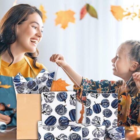 JarThenaAMCS 60 Sheets Fall Pumpkin Tissue Paper Chinoiserie Blue Pumpkin Gift Wrapping Paper for DIY Arts Crafts Autumn Thanksgiving Party, 14 x 20 Inch in Saudi Arabia