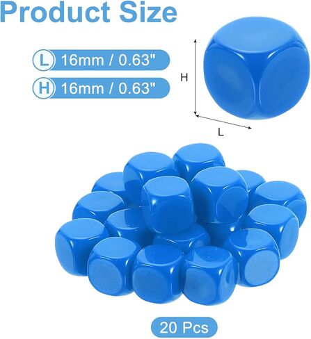 uxcell 20pcs تقريبا فارغة ستة نرد من الوجه 16 مم/0.6 بوصة أكريليك النرد المكعب مع سطح ناعم للعبة الحفل in Kuwait