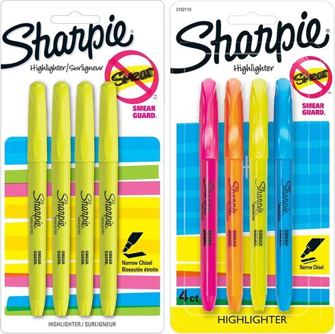 Sharpie Pocket Style Highlighters, Narrow Chisel Tip, Assorted Fluorescent Colors, 8 Count in Saudi Arabia