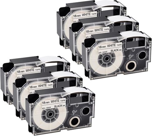 Greencycle 6PK متوافق مع XR-18WE XR-18WE2S AR-18WE 18MM 3/4 "EZ Black on White Label Maker Tape لـ KL-8100 KL-820SET-HP KL-C500 KL-P1000 LABEL in Saudi Arabia