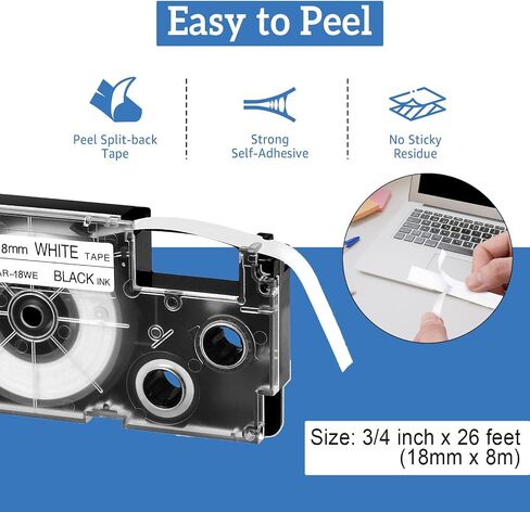 Greencycle 6PK متوافق مع XR-18WE XR-18WE2S AR-18WE 18MM 3/4 "EZ Black on White Label Maker Tape لـ KL-8100 KL-820SET-HP KL-C500 KL-P1000 LABEL in Saudi Arabia
