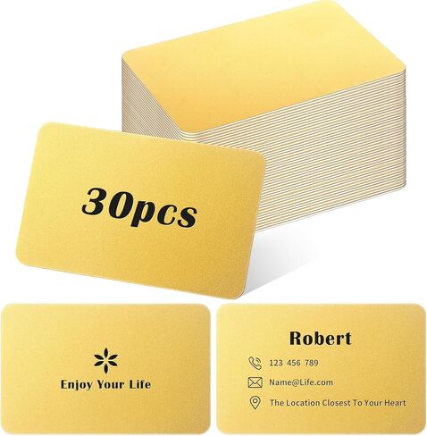 100 PCS Metal Business Card Blanks 0.8 مم السميكة الأنودونية الفراغات بالليزر الفراغات بلانكس بلوك 86 × 54 × 0.8 ملم لبطاقات الهدايا المخصصة DIY (الذهب والأسود) in Kuwait
