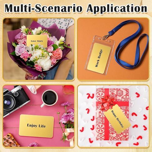 100 PCS Metal Business Card Blanks 0.8 مم السميكة الأنودونية الفراغات بالليزر الفراغات بلانكس بلوك 86 × 54 × 0.8 ملم لبطاقات الهدايا المخصصة DIY (الذهب والأسود) in Kuwait