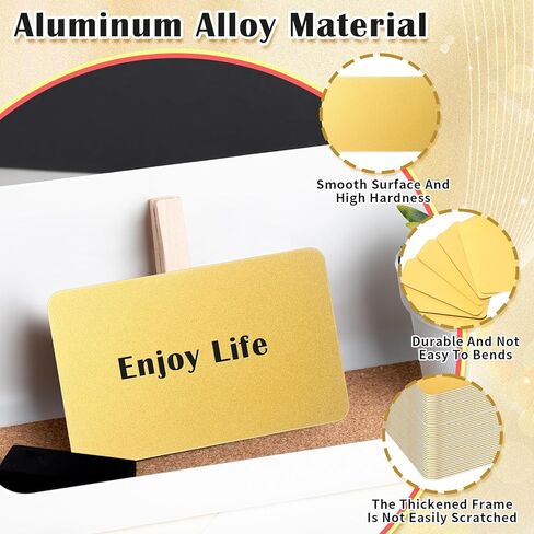 100 PCS Metal Business Card Blanks 0.8 مم السميكة الأنودونية الفراغات بالليزر الفراغات بلانكس بلوك 86 × 54 × 0.8 ملم لبطاقات الهدايا المخصصة DIY (الذهب والأسود) in Kuwait