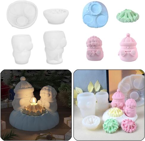 Cestony 4Pcs Snowman Roasting a Bonfire Shaped Candle Silicone Molds for Making Candle Resin Pillar Aromatherapy Candles Wax Soap Flower Specimen Clay Craft in Saudi Arabia