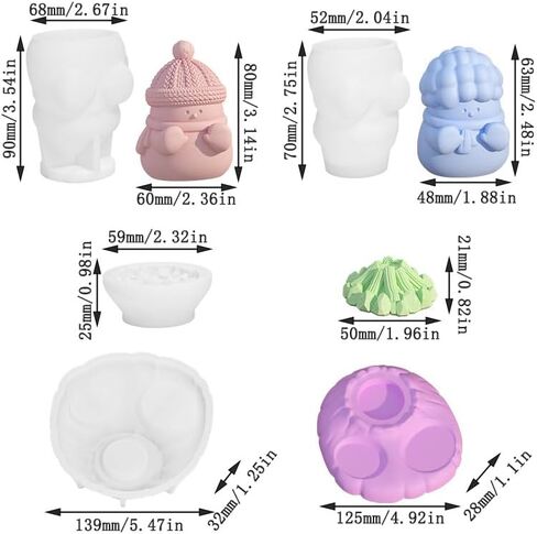 Cestony 4Pcs Snowman Roasting a Bonfire Shaped Candle Silicone Molds for Making Candle Resin Pillar Aromatherapy Candles Wax Soap Flower Specimen Clay Craft in Saudi Arabia