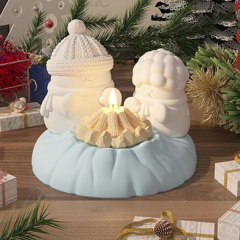 Cestony 4Pcs Snowman Roasting a Bonfire Shaped Candle Silicone Molds for Making Candle Resin Pillar Aromatherapy Candles Wax Soap Flower Specimen Clay Craft in Saudi Arabia