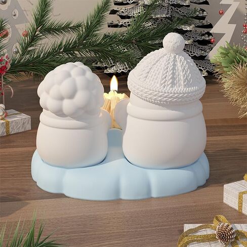 Cestony 4Pcs Snowman Roasting a Bonfire Shaped Candle Silicone Molds for Making Candle Resin Pillar Aromatherapy Candles Wax Soap Flower Specimen Clay Craft in Saudi Arabia