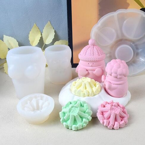 Cestony 4Pcs Snowman Roasting a Bonfire Shaped Candle Silicone Molds for Making Candle Resin Pillar Aromatherapy Candles Wax Soap Flower Specimen Clay Craft in Saudi Arabia