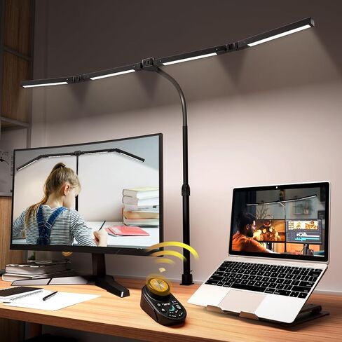 Adjustable LED Desk Lamp – Stepless Dimming & Color Temp Remote Control, Eye-Caring 4 Large Bright Light Souce for Home Office, Gooseneck, Clamp Base, 5 Lighting Modes for Reading, Computer, DIY in Saudi Arabia