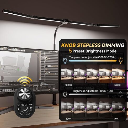 Adjustable LED Desk Lamp – Stepless Dimming & Color Temp Remote Control, Eye-Caring 4 Large Bright Light Souce for Home Office, Gooseneck, Clamp Base, 5 Lighting Modes for Reading, Computer, DIY in Saudi Arabia