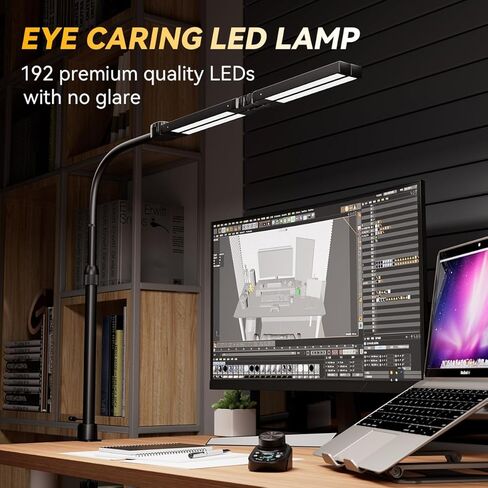 Adjustable LED Desk Lamp – Stepless Dimming & Color Temp Remote Control, Eye-Caring 4 Large Bright Light Souce for Home Office, Gooseneck, Clamp Base, 5 Lighting Modes for Reading, Computer, DIY in Saudi Arabia