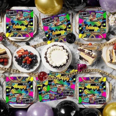 Avezano 100 Pcs 80’s Party Npkins 6.5 x 6.5" 80s Birthday Hip Hop Birthday Party Decorations Supplies Retro 80s Theme Party Paper Napkins in Saudi Arabia