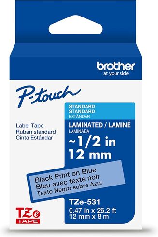 شريط Tze-531 الشقيق Prother Genuine P-Touch ، 1/2 "(0.47") شريط P-Touch القياسي ، أسود على اللون الأزرق ، مغلفة للاستخدام الداخلي أو الخارجي ، مقاوم للماء ، 26.2 قدم (8M) ، حزمة واحدة in Saudi Arabia