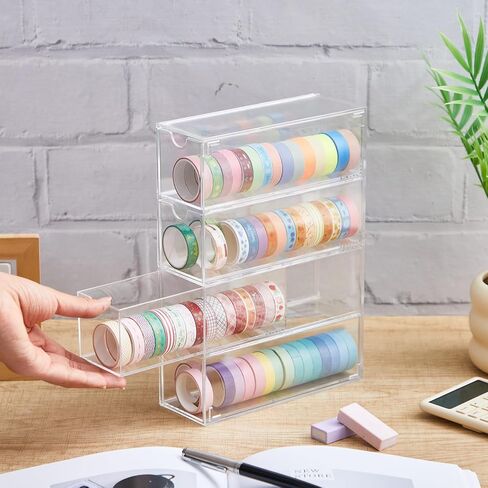 Chunful 3 Pack Acrylic Washi Tape Organizer ، حامل تخزين شريط Washi Clear مع 4 أدراج منزلق ، إكسسوارات مكتب عرض Caddy Craft Box لمستلزمات الفنون الفنية القصوى in Saudi Arabia