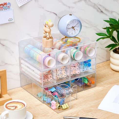Chunful 3 Pack Acrylic Washi Tape Organizer ، حامل تخزين شريط Washi Clear مع 4 أدراج منزلق ، إكسسوارات مكتب عرض Caddy Craft Box لمستلزمات الفنون الفنية القصوى in Saudi Arabia