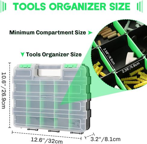 Small Parts Organizer | Storage Case Tools Box 34-Compartments Double Side Organizer Box with Removable Dividers for Small Hardware, Screws, Bolts, Nuts, Nails, Beads (Blue) in Saudi Arabia