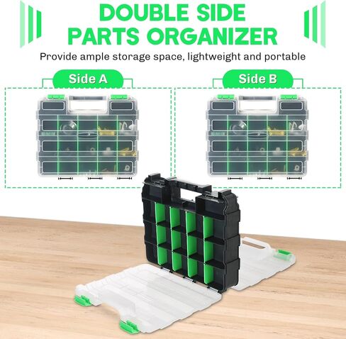 Small Parts Organizer | Storage Case Tools Box 34-Compartments Double Side Organizer Box with Removable Dividers for Small Hardware, Screws, Bolts, Nuts, Nails, Beads (Blue) in Saudi Arabia