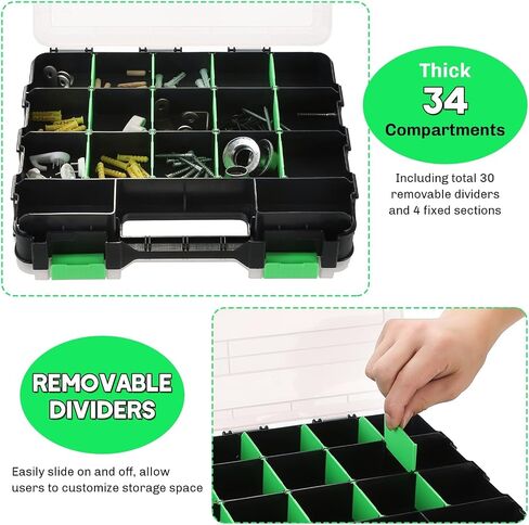 Small Parts Organizer | Storage Case Tools Box 34-Compartments Double Side Organizer Box with Removable Dividers for Small Hardware, Screws, Bolts, Nuts, Nails, Beads (Blue) in Saudi Arabia