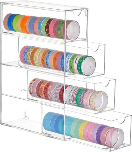 Chunful 3 Pack Acrylic Washi Tape Organizer ، حامل تخزين شريط Washi Clear مع 4 أدراج منزلق ، إكسسوارات مكتب عرض Caddy Craft Box لمستلزمات الفنون الفنية القصوى in Saudi Arabia