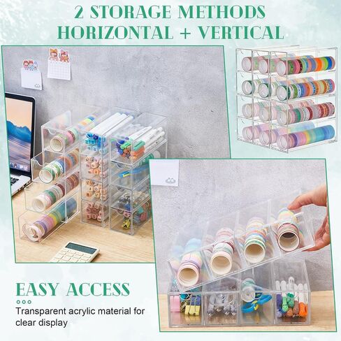 Chunful 3 Pack Acrylic Washi Tape Organizer ، حامل تخزين شريط Washi Clear مع 4 أدراج منزلق ، إكسسوارات مكتب عرض Caddy Craft Box لمستلزمات الفنون الفنية القصوى in Saudi Arabia