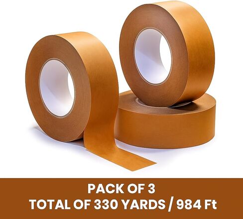 Rams 1.88 "× 110 ياردة (حزمة من 3) شريط تعبئة الورق Kraft الصديق للبيئة ، لاصق ذاتي ، قابلة للكتابة ، شريط التغليف الشاق للخدمة الختم ، الختم ، الصناديق الشحن والنقل (إجمالي 330 ياردة / 984 قدم) in Saudi Arabia