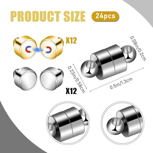 Magnetic Necklace Clasp, 24 Pairs Bracelet Clasps and Closures Jewelry Safety Locking Connectors Jewelry Clasp Converter Necklace Extender and Shortener Bracelet Helper Tool (Gold, Silver) in Saudi Arabia