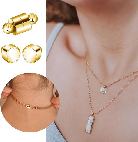 Magnetic Necklace Clasp, 24 Pairs Bracelet Clasps and Closures Jewelry Safety Locking Connectors Jewelry Clasp Converter Necklace Extender and Shortener Bracelet Helper Tool (Gold, Silver) in Saudi Arabia